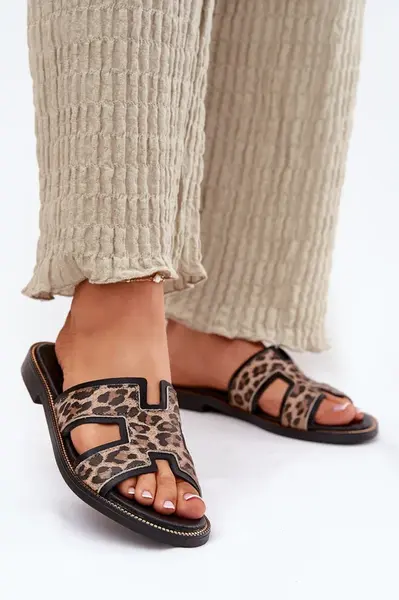 Kožené Ploché Pantofle S Panteřím Vzorem Zazoo