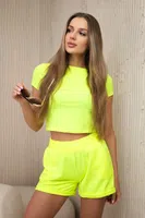 Bavlněná souprava s kraťasy žluté neonové barvy