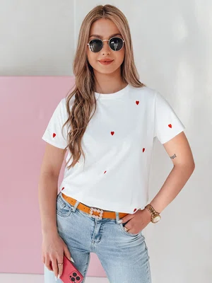 T-shirt damski oversize w serca ROMAFINA biały Dstreet