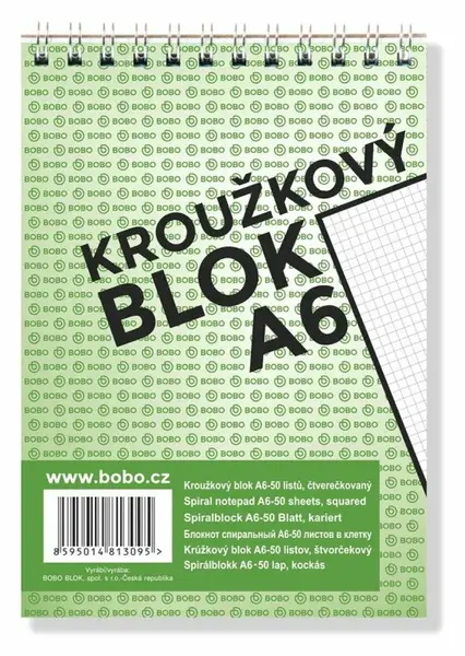 Blok s horní vazbou A6, čtvereček, 50 listů (poškozené)