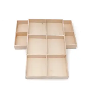 6 Grids Rectangle Wooden Display Trays for Jewelry
