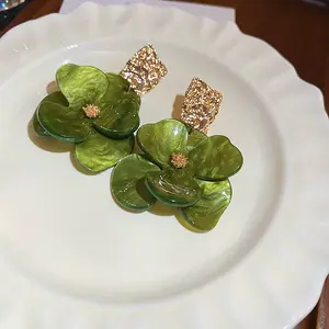 Flower Alloy Acrylic Dangle Stud Earrings