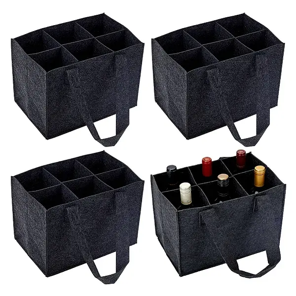 4 Sets Portable Felt 6 Bottle Wine Carrier with Dividers