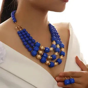 Alloy with Acrylic Barrel Beaded Multilayer Necklaces & Dangle Earrings Sets