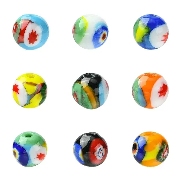 9Pcs 9 Colors Handmade Millefiori Lampwork Beads