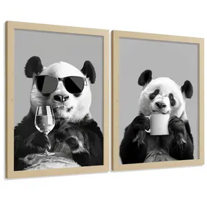 Nacnic PLAKAT Sada 2 Panda Bears A3 Lehký dřevěný rám