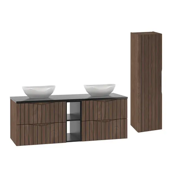 Petits-meubles KOUPELNOVÝ NÁBYTEK 140.6cm Siena 2er-Set Dřevo a černá