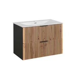 Petits-meubles UMYVADLO 80.2cm Gaia Dubové dřevo a černá barva