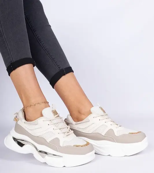 Gemre Beige women's sneakers decorated with glitter Prutto