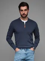 Ombre Men's sweater with viscose and spread neckline - navy blue