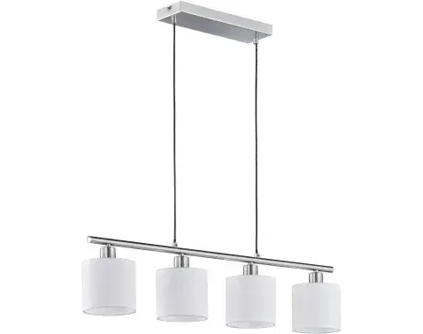 Závesné stropné osvetlenie Tommy, 4 svietidlá, nikel/biela látka%