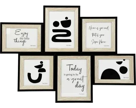 Fotorámik pre 6 ks foto Valetta 61x44x2 cm, prírodná/čierna, drevo%