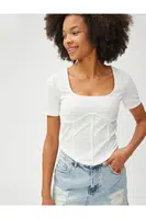 Koton Crop T-Shirt Corset Look Short Sleeve Crew Neck