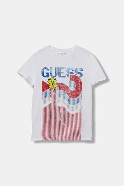 Dětské bavlněné tričko Guess bílá barva, s potiskem, L5YI10 K8HM4