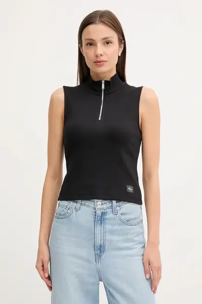 Top Calvin Klein Jeans černá barva, s pologolfem, LV047C909G