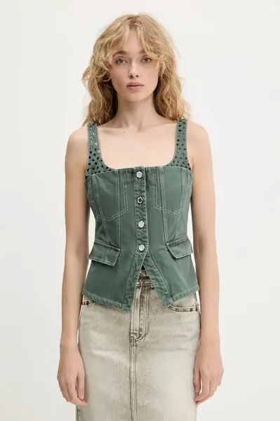 Džínový top Stine Goya dámský, zelená barva, s aplikací, SG-PF25-T083-2393