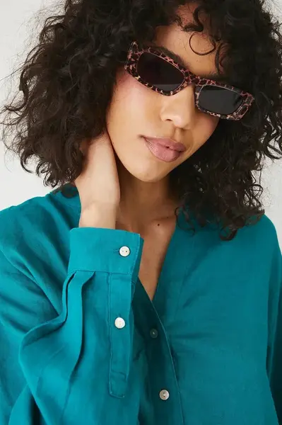 Lněná halenka Medicine zelená barva, hladká