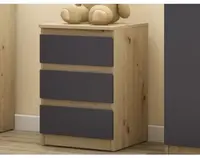 Skříňka/vysoký noční stolek Carlos 40 cm, dub artisan/grafit, 3 zásuvky