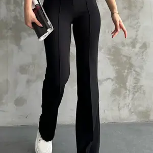 80272 Dewbery High Waist Slim Fit Wide Leg Pants-BLACK