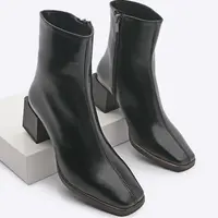 Marjin Women's Heeled Boots&booties Flat Toe Wooden Pattern Heels Zippered Daily Classic Boots Noyes black.