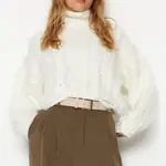 Trendyol Ecru Crop Soft Textured Turtleneck Knitwear Sweater