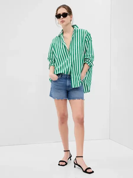 Bielo-zelená dámska pruhovaná oversize košeľa GAP