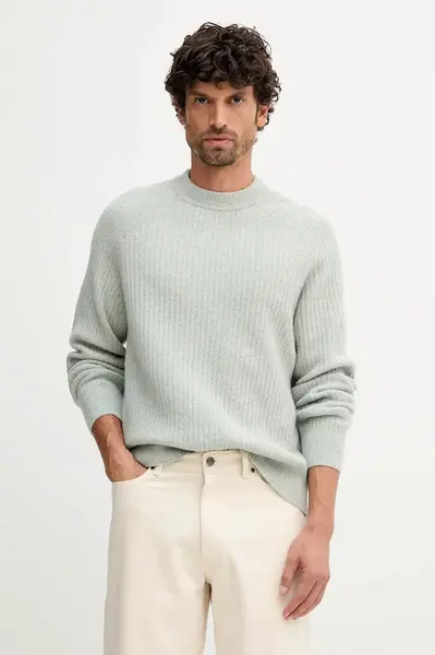 Vlněný svetr BOSS Orange pánský, zelená barva, 50548674