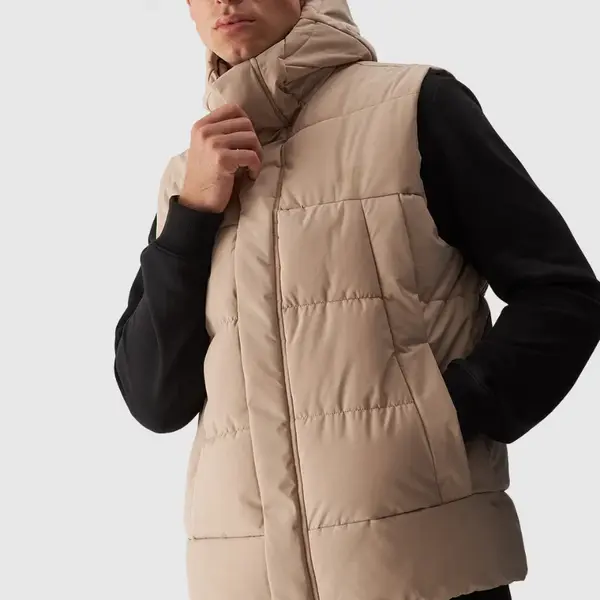 Pánsky Pufový Bezrukávnik S Kapucňou Béžový 4FWAW24TVJ