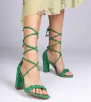 marka niezdefiniowana Green lace-up block heel sandals Elesinda