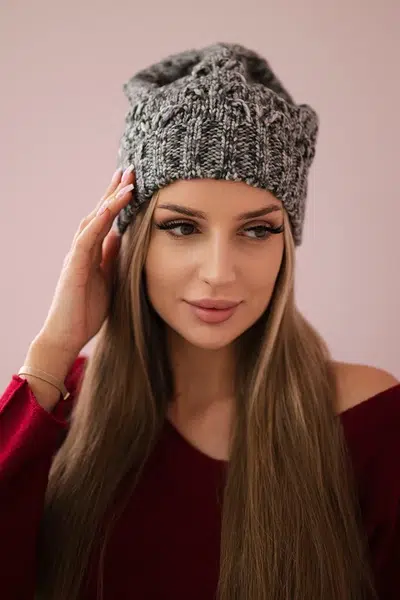 Kesi Čapica s fleece Roksana K209 šedá + fialová