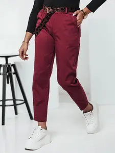 Dámske bordové chino nohavice s pásom