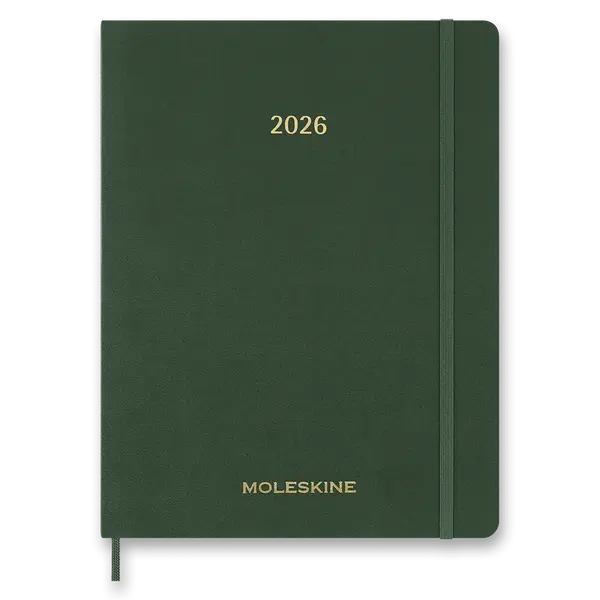 Diář Moleskine Essential 2026 - měkké desky, XXL, týdenní, vertikální, tmavě zelený