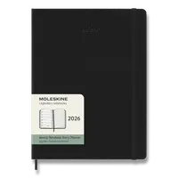 Diář Moleskine 2026 - tvrdé desky, XL, týdenní, černý