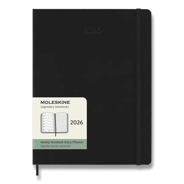 Diář Moleskine 2026 - tvrdé desky, XL, týdenní, černý