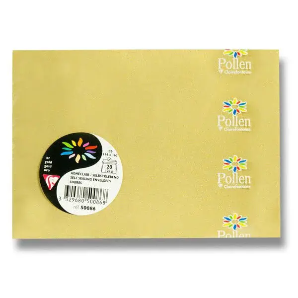 Obálka Clairefontaine zlatá, stříbrná, C6, samolepicí, 20 ks - zlatá