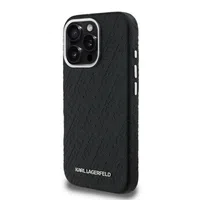 Zadní kryt Karl Lagerfeld Grained PU Repeated Logo MagSafe pro Apple iPhone 16 Pro, černá