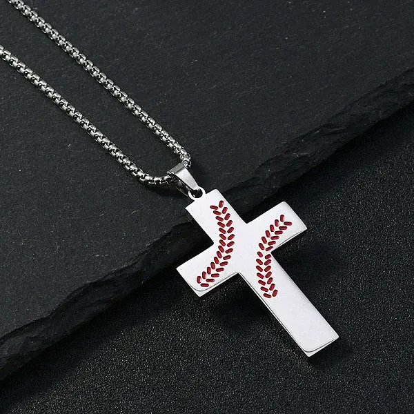 201 Stainless Steel Wheat Cross Pendant Box Chain Necklaces for Women Men