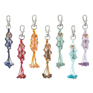 Glass Wishing Bottle inside Chakra Gemstone Chip Pouch Pendant Decorations