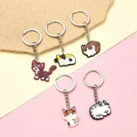 5Pcs 5 Style Cute Cartoon PVC Plastic Cat Pendant Keychain