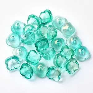 4-Petal Transparent Spray Painted Glass Bead Caps