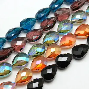 Electroplate Crystal Glass Teardrop Beads Strands