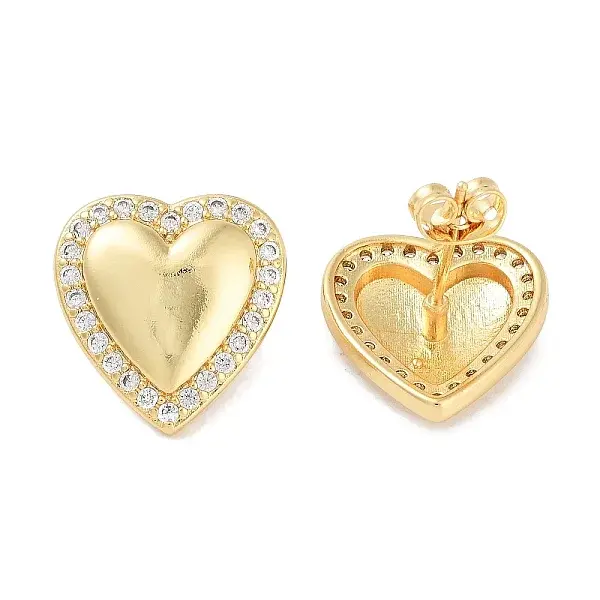 Heart Brass Micro Pave Cubic Zirconia Earrings for Women