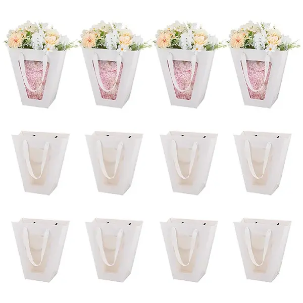 Trapezoid Paper Flower Gift Tote Bags with Plastic Visible Window