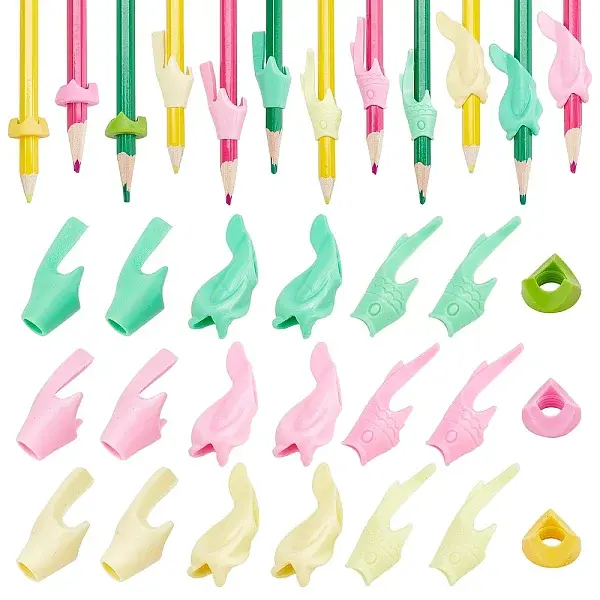 60Pcs 12 Style Polyethylene/Silicone Pencil Grips for Kids