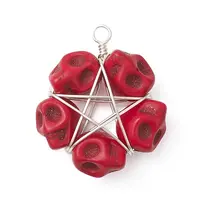 Halloween Dyed Synthetic Turquoise Skull Beaded Pendants