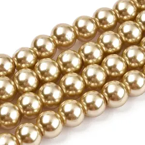 Baking Paint Pearlized Glass Pearl Round Bead Strands