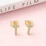 Cross Brass Micro Pave Clear Cubic Zirconia Stud Earrings