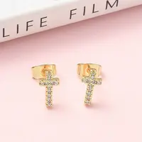 Cross Brass Micro Pave Clear Cubic Zirconia Stud Earrings