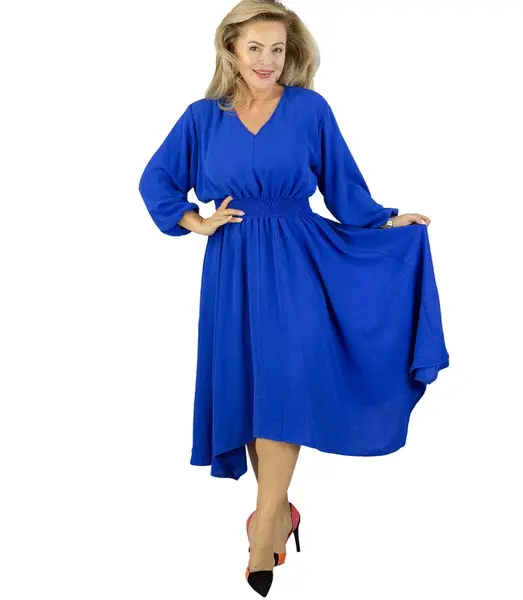 Pri ADELE midi dress with elastic waist and v-neckline