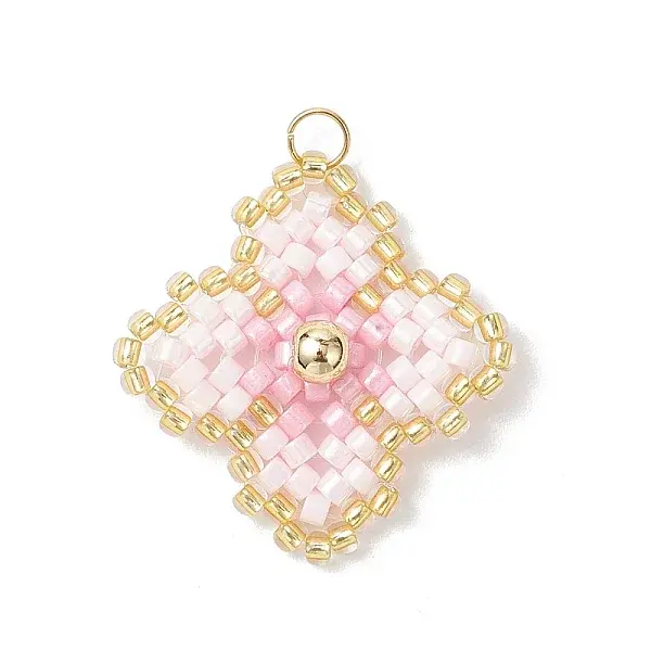 Handmade Glass Seed Beaded Quatrefoil Pattern Pendants